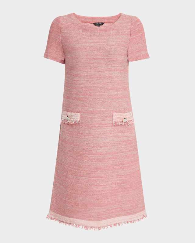 Fringe-Trim Melange Knit Shift Dress